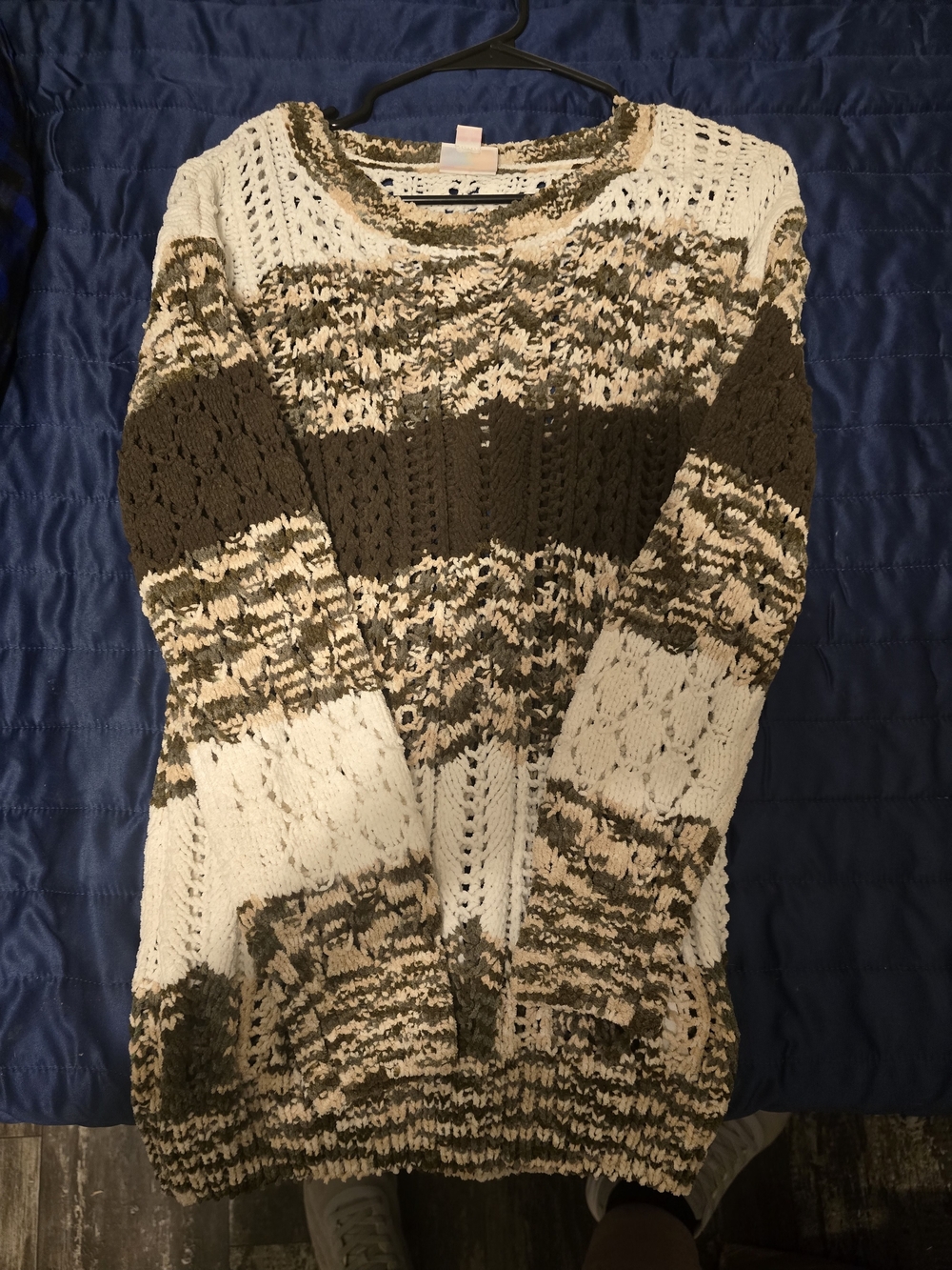 LuLaRoe Cream and Brown Open-Knit Crew Sweater